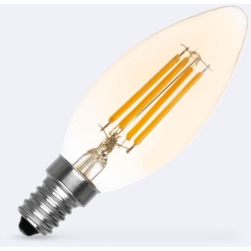 foto del prodotto lampadina filamento led e14 4w 470 lm regolabile c35 candela oro no flicker 2700k bianco caldo