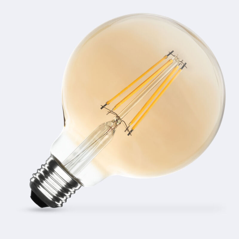 foto del prodotto lampadina filamento led e27 8w 750 lm regolabile g95 oro no flicker 2700k bianco caldo
