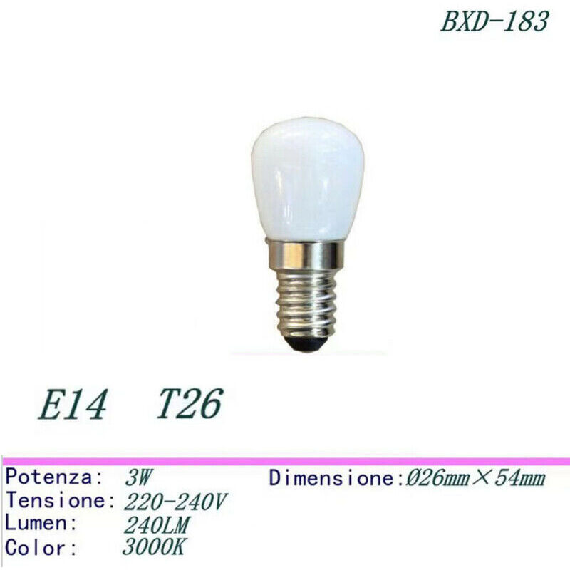 foto del prodotto lampadina lampada frigorifero frigo congelatore cappa e14 3w led 3000k bxd 183