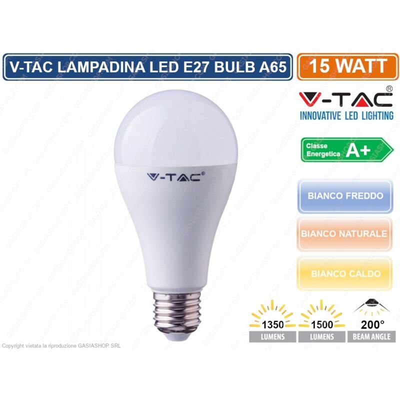 foto del prodotto lampadina led 15w a65 e27 200 d termoplastico bianco naturale 4500k luce naturale