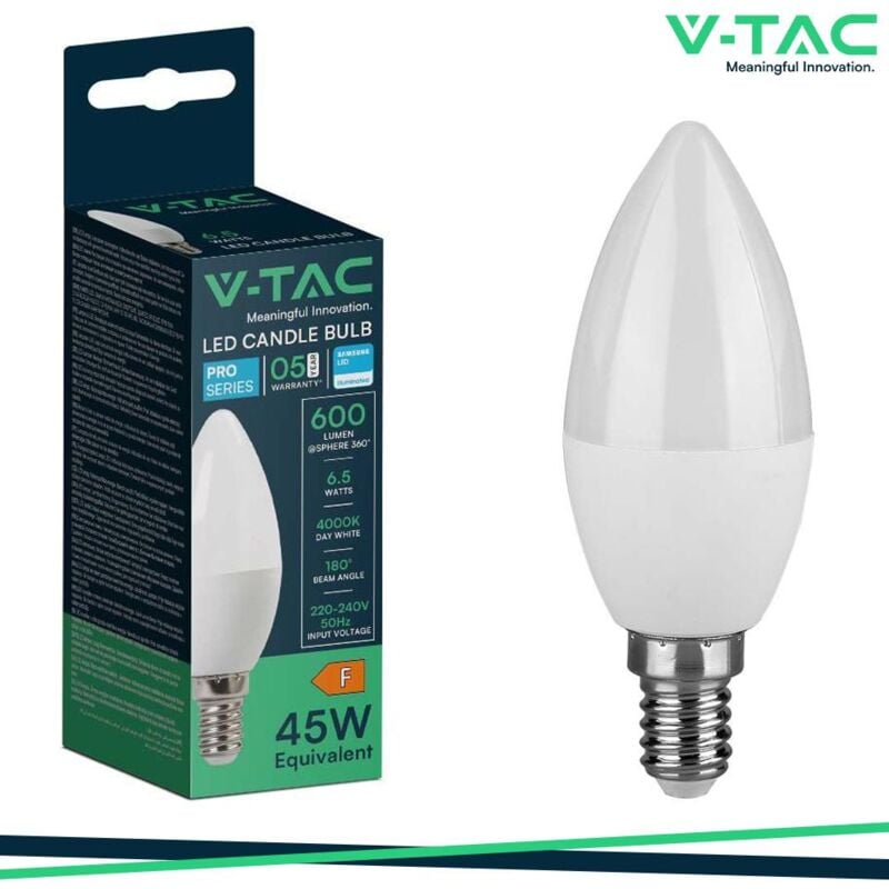 foto del prodotto lampadina led a candela v tac chip samsung 6,5w e14 4000k vt 268 21112