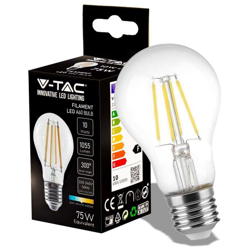 foto del prodotto lampadina led a filamento a60 v-tac 10w 3000k e27 vt-1981-n -214410