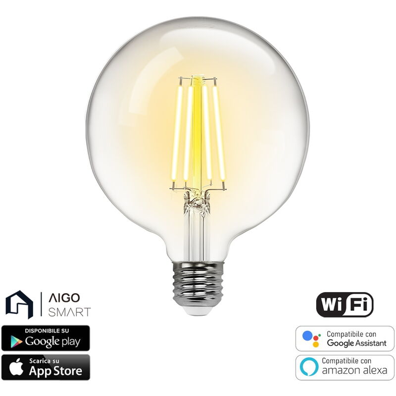 foto del prodotto lampadina led a filamento smart g125 e27 6w wifi cct luce regolabile e dimmerabile aigostar