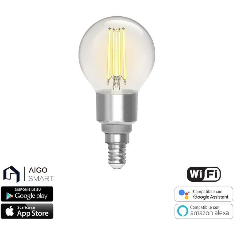 foto del prodotto lampadina led a filamento smart g45 e14 4,5w wifi cct luce regolabile e dimmerabile aigostar