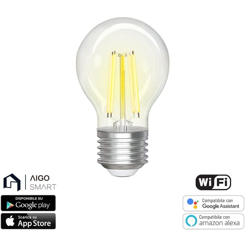 foto del prodotto lampadina led a filamento smart g45 e27 4,5w wifi cct luce regolabile e dimmerabile aigostar