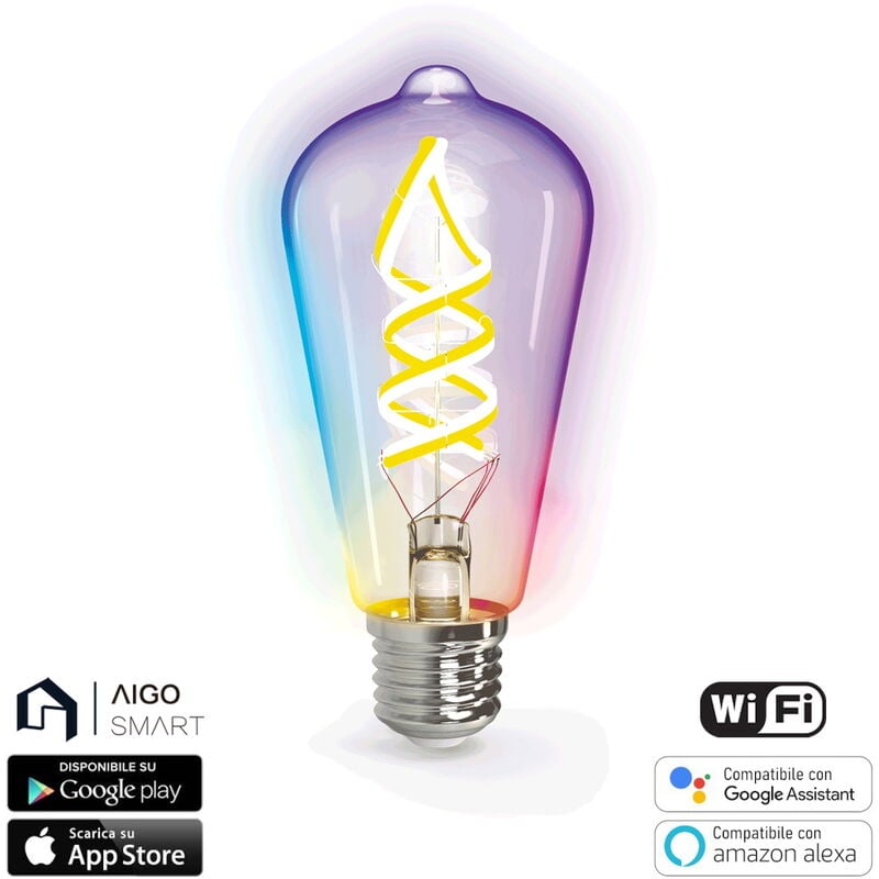foto del prodotto lampadina led a filamento smart st64 e27 4,9w wifi rgb cct luce regolabile e dimmerabile aigostar