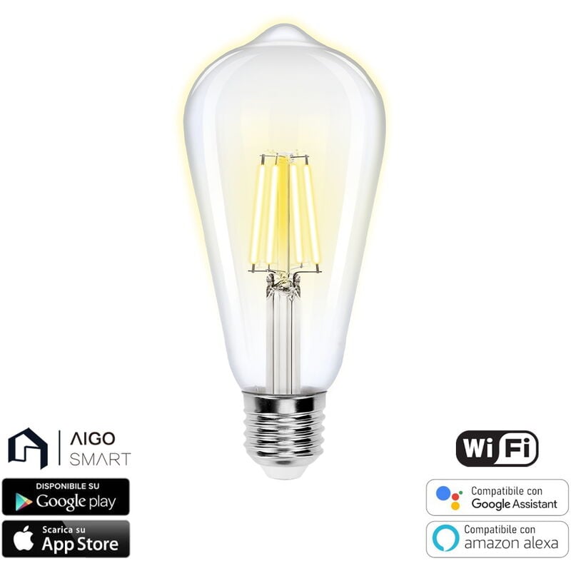 foto del prodotto lampadina led a filamento smart st64 e27 6w wifi cct luce regolabile e dimmerabile aigostar