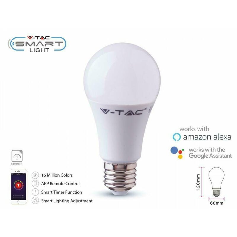 foto del prodotto lampadina led a goccia 11w rgb dimmerabile e27 compatibile con alexa e g v tac
