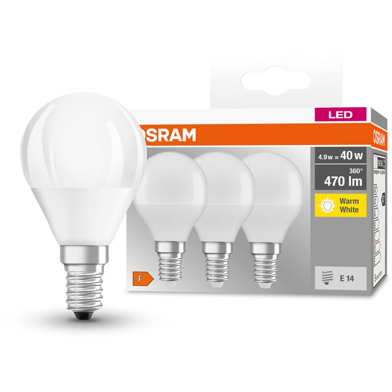foto del prodotto lampadina led a goccia, luce calda, e14, 40 w equivalenti osram