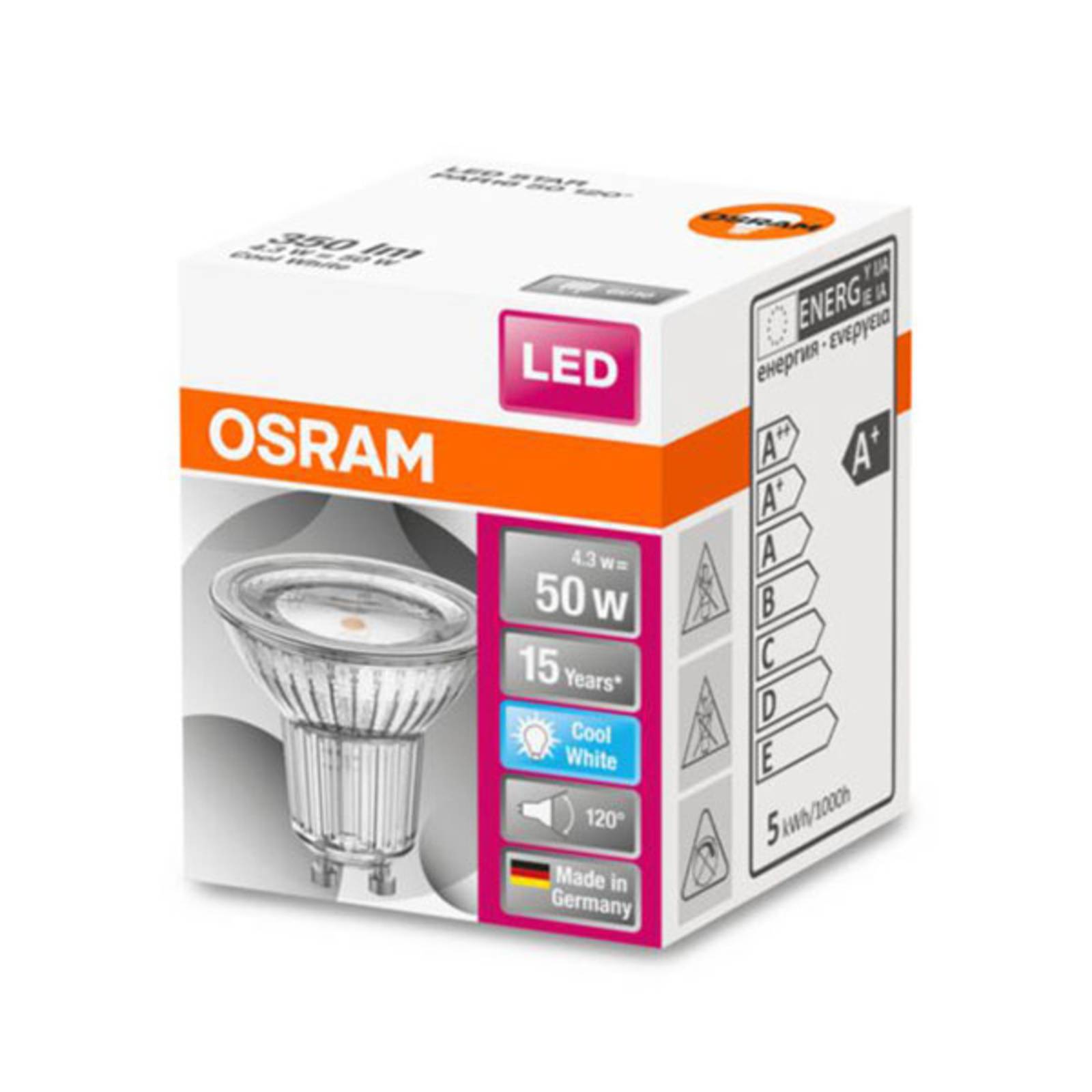 foto del prodotto lampadina led a riflettore gu10 4,3w bianco neutro 120 osram
