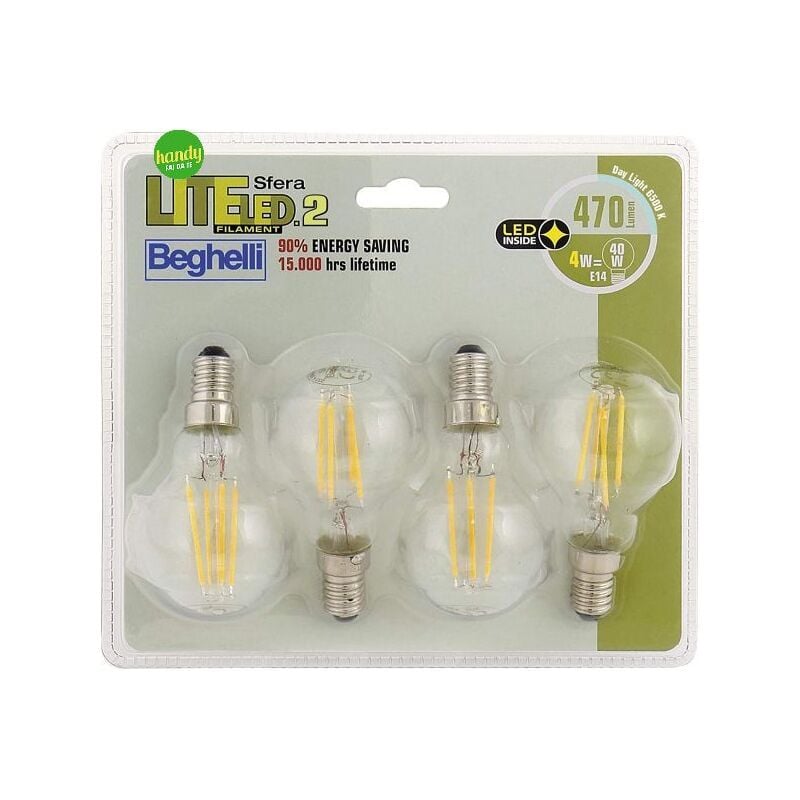 foto del prodotto lampadina led a sfera beghelli trasparente 4,0 w 40 w e14 6.500 k pz 4