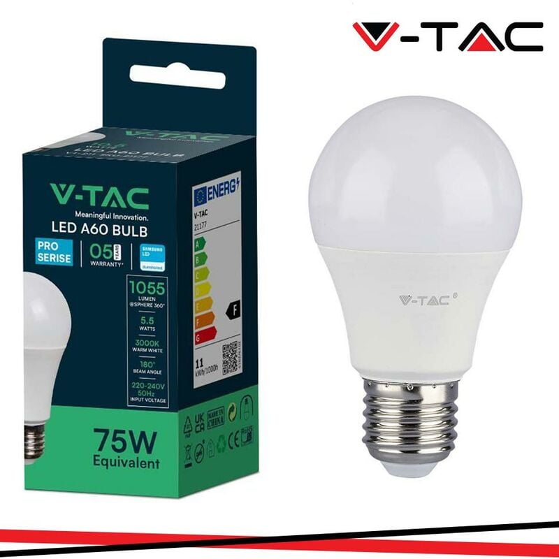 foto del prodotto lampadina led a60 v tac chip samsung 10,5w e27 4000k vt 211 21178