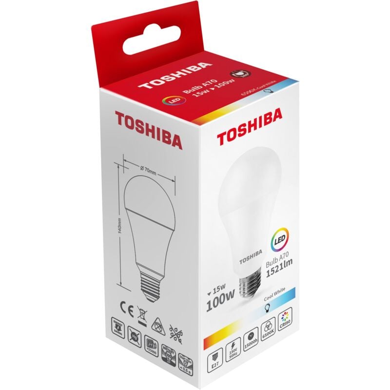 foto del prodotto lampadina led a70 e27 15w 6500k toshiba