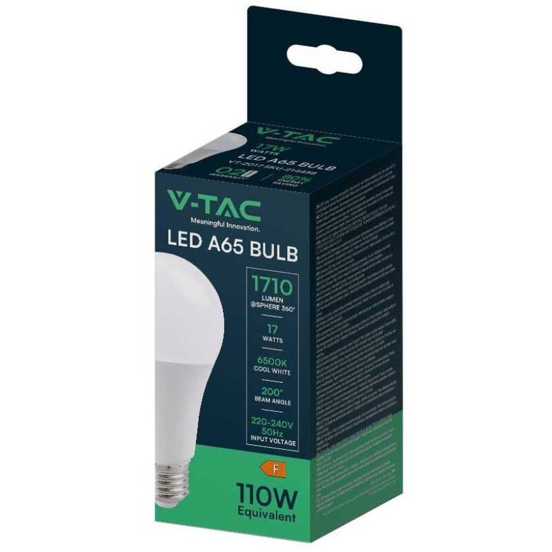 foto del prodotto lampadina led attacco e27 da 17w 100lm w a65 bianco freddo v tac