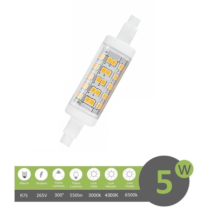 foto del prodotto lampadina led attacco r7s 78mm 5w luce calda fredda naturale bianco freddo