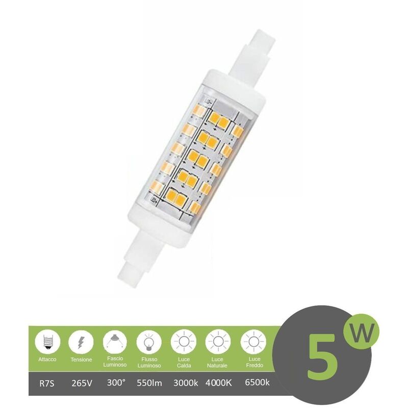 foto del prodotto lampadina led attacco r7s 78mm 5w luce calda fredda naturale calda