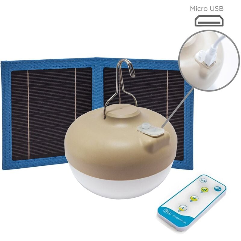 foto del prodotto lampadina led cherry con ricarica solare, batteria ricaricabile e telecomando. 900 lumen di luce calda