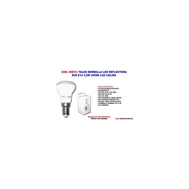 foto del prodotto lampadina led con riflettore talox r39 e14 3,5w 3000k a luce calda
