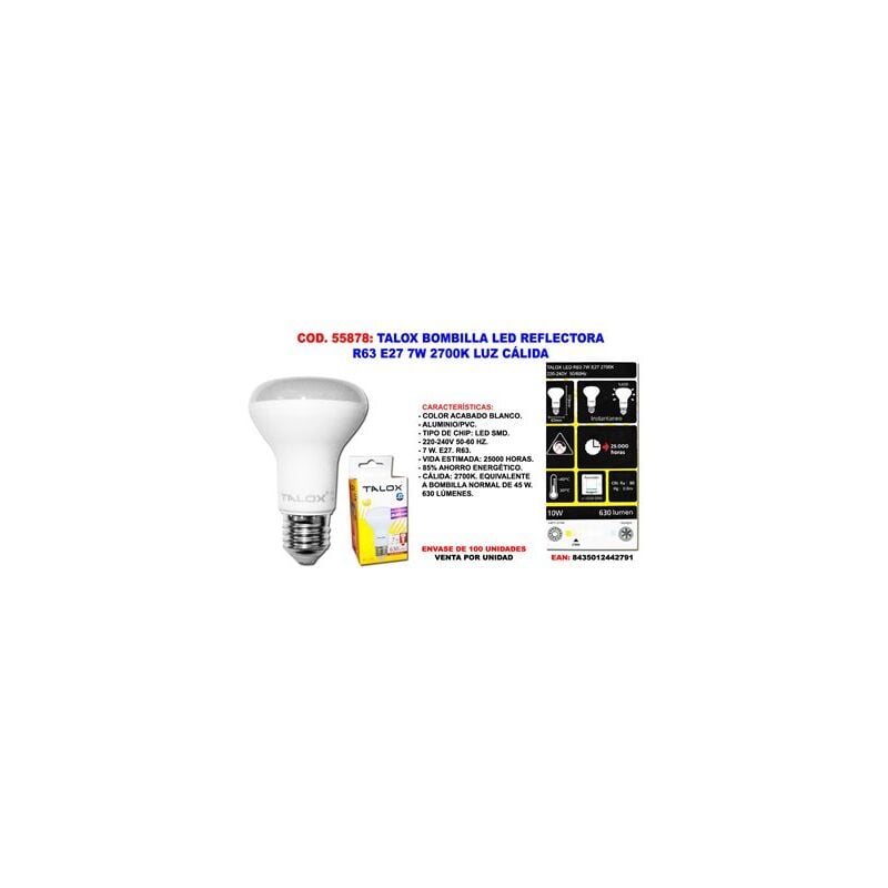 foto del prodotto lampadina led con riflettore talox r63 e27 7w 2700k a luce calda