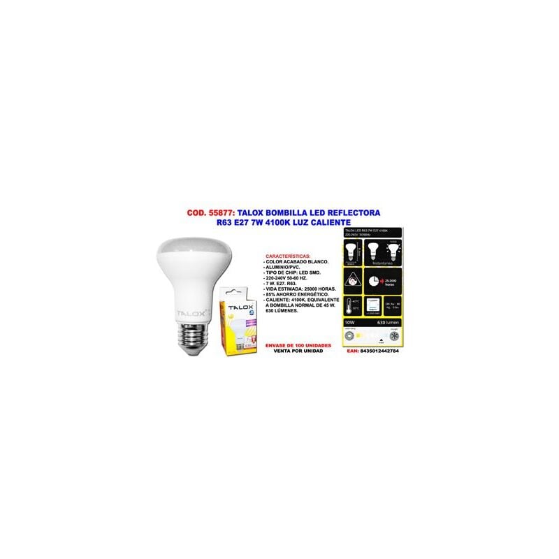 foto del prodotto lampadina led con riflettore talox r63 e27 7w 4100k luce neutra