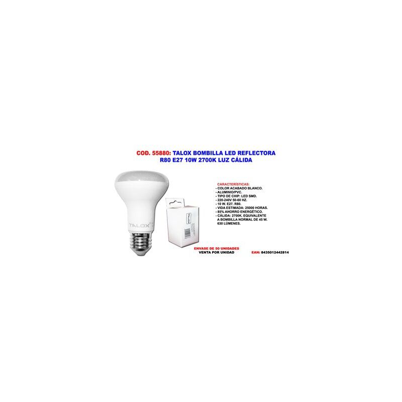 foto del prodotto lampadina led con riflettore talox r80 e27 10w 2700k luce calda