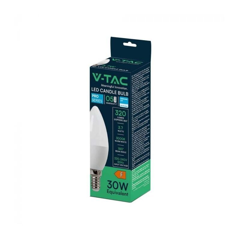foto del prodotto lampadina led e14 3.7w candle bulb c37 candela smd chip samsung v-tac pro vt-1850 bianco caldo