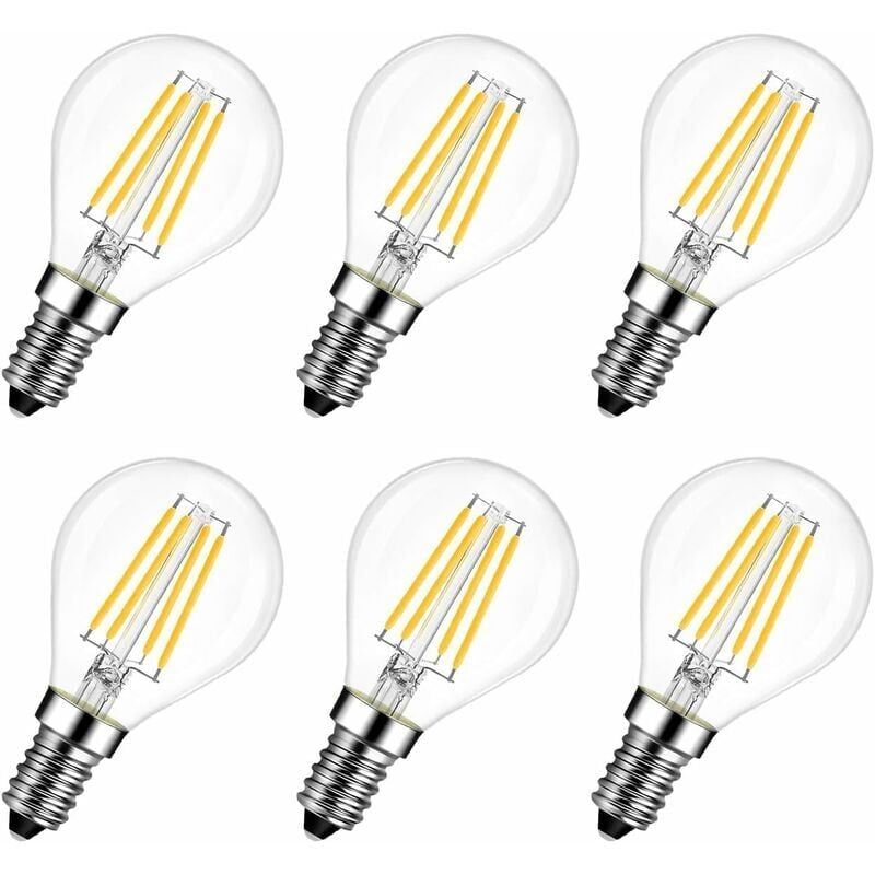 foto del prodotto lampadina led e14 6w sostituisce 60w , bianco caldo 2700k, filamento mini global, ultra luminosa 806lm, stile filamento lampada rustico trasparente,