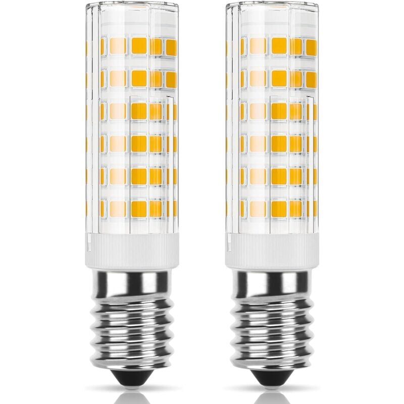 foto del prodotto lampadina led e14 9w, equivalente a 50w alogena, 400lm, bianco caldo 3000k, vite edison piccola, non dimmerabile, confezione da 2 classe energetica