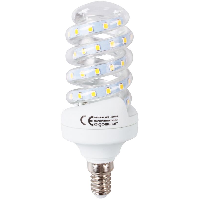 foto del prodotto lampadina led e14 a tubo a spirale 9w bianco freddo 6400k aigostar