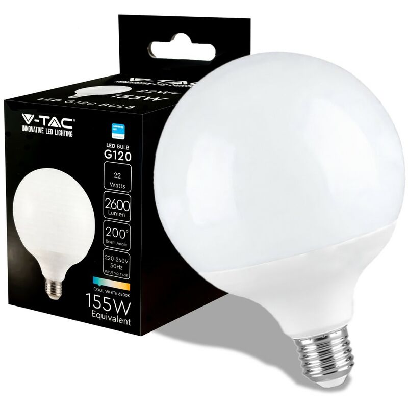 foto del prodotto lampadina led e27 22w bulb g120 globo smd chip samsung v tac vt 242 bianco caldo