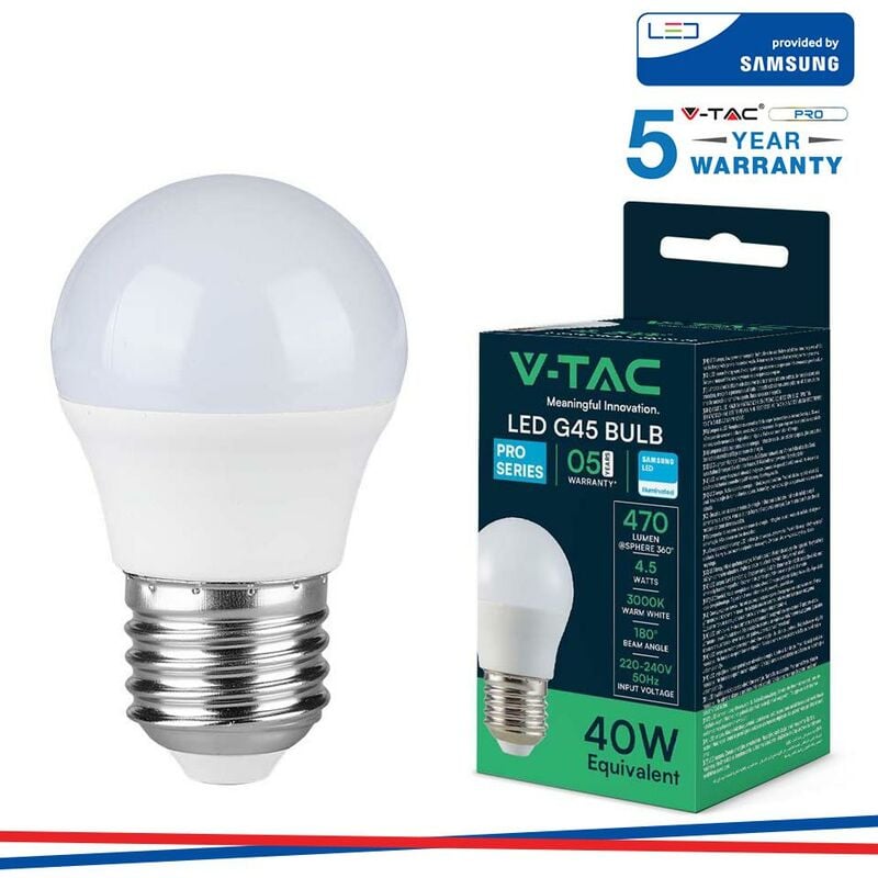 foto del prodotto lampadina led e27 4.5w bulb g45 miniglobo smd chip samsung bianco freddo