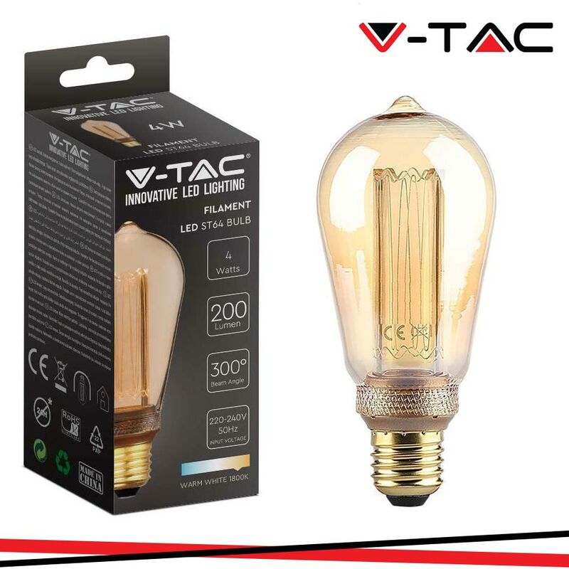 foto del prodotto lampadina led e27 4w st64 candela filamento ambrato art 1800k v tac