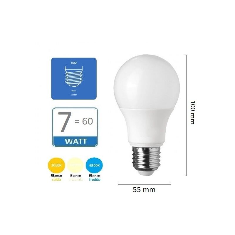foto del prodotto lampadina led e27 7w a55 globo sfera opaco luce fredda bianca naturale calda calda 3000k