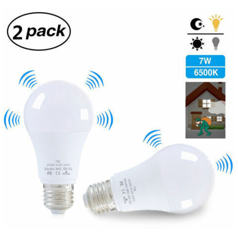 foto del prodotto lampadina led e27, con rilevatore di movimento, 7w, bianca, 2 pezzi