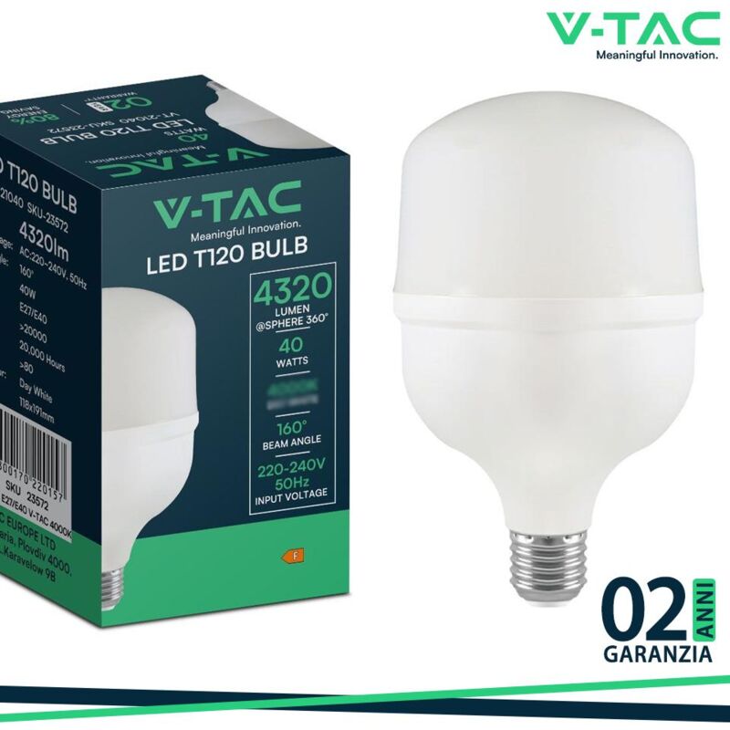 foto del prodotto lampadina led e27 e40 40w forma t120 bianco freddo 6500k sku 23573, vt 21040 v tac