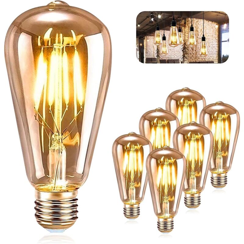 foto del prodotto lampadina led e27 st64 4w 2200k bianco caldo, lampadina edison retr , lampada antica vintage, confezione da 6