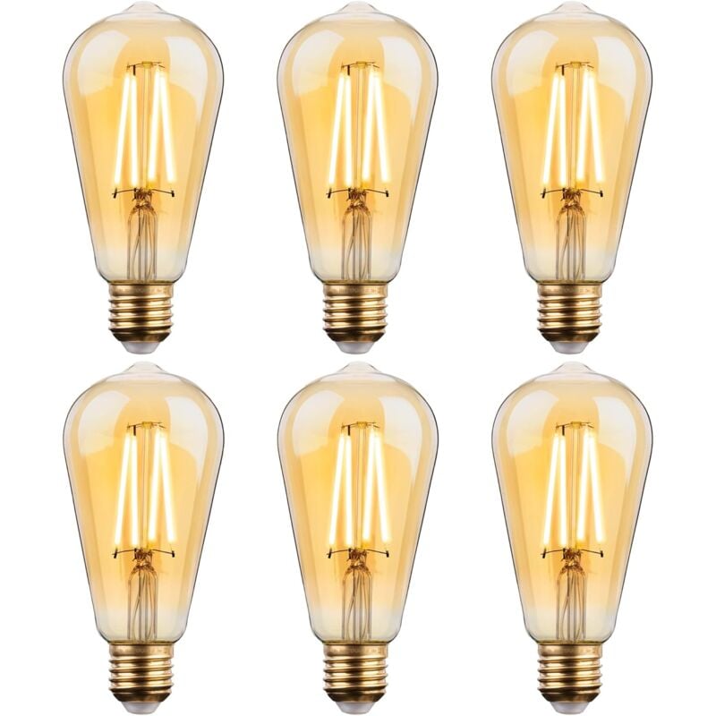 foto del prodotto lampadina led e27 vintage, confezione da 6 lampadine edison e27 4w st64 e27 filamento edison retro lampadine decorative led bianco caldo lampadina