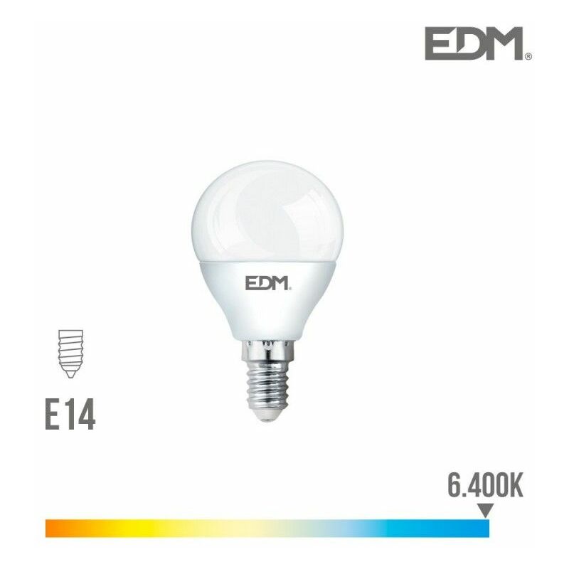 foto del prodotto lampadina led edm sferica e14 7w 600lm 6400k luce fredda 4.5x8cm