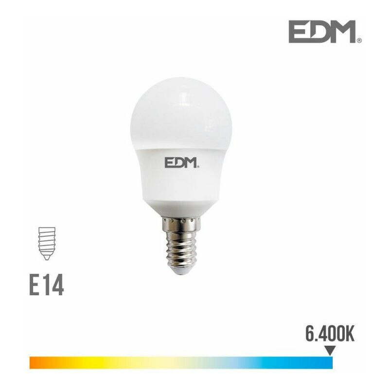 foto del prodotto lampadina led edm sferica e14 8,5w 1000lm 6400k luce fredda 4,5x8,8cm