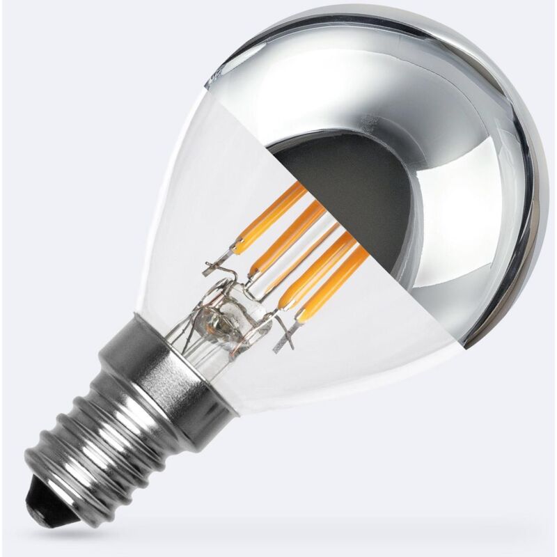 foto del prodotto lampadina led filamento e14 4w 400 lm g45 chrome reflect no flicker 2200k super caldo