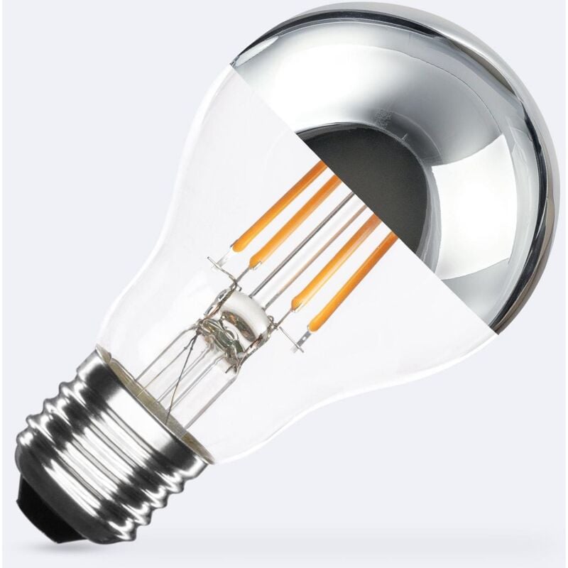 foto del prodotto lampadina led filamento e27 6w 600 lm a60 chrome reflect no flicker 2200k super caldo
