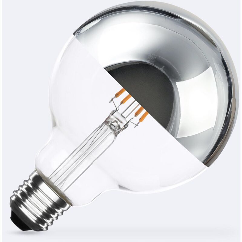 foto del prodotto lampadina led filamento e27 6w 600 lm g95 chrome reflect no flicker 2200k super caldo