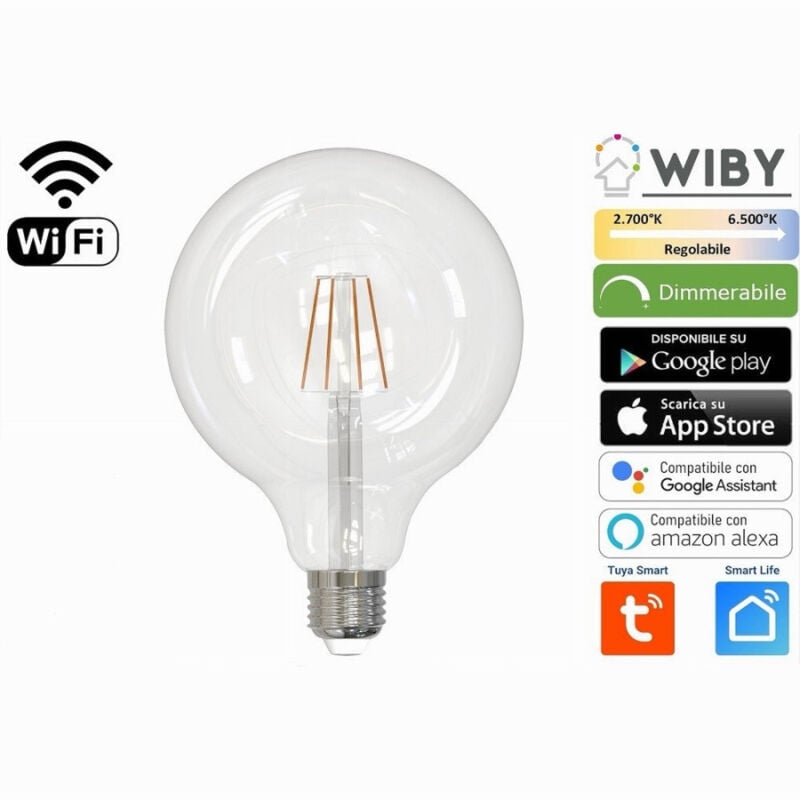foto del prodotto lampadina led g125 e27 a filamento 7watt wifi dimmerabile colore luce regolabile trade shop traesio