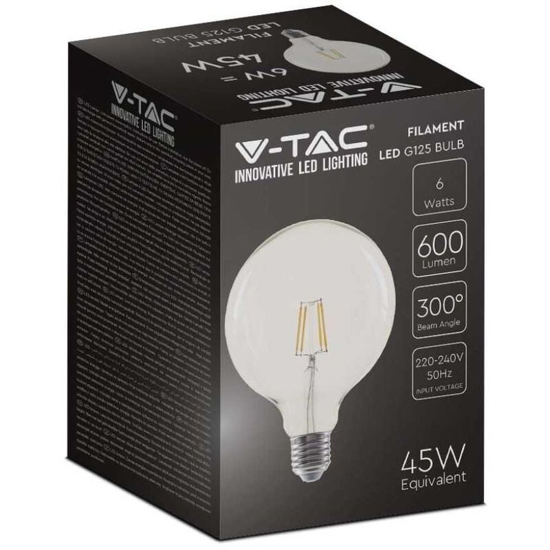 foto del prodotto lampadina led g125 v tac 6w e27 3000k vt 1983 n 214304