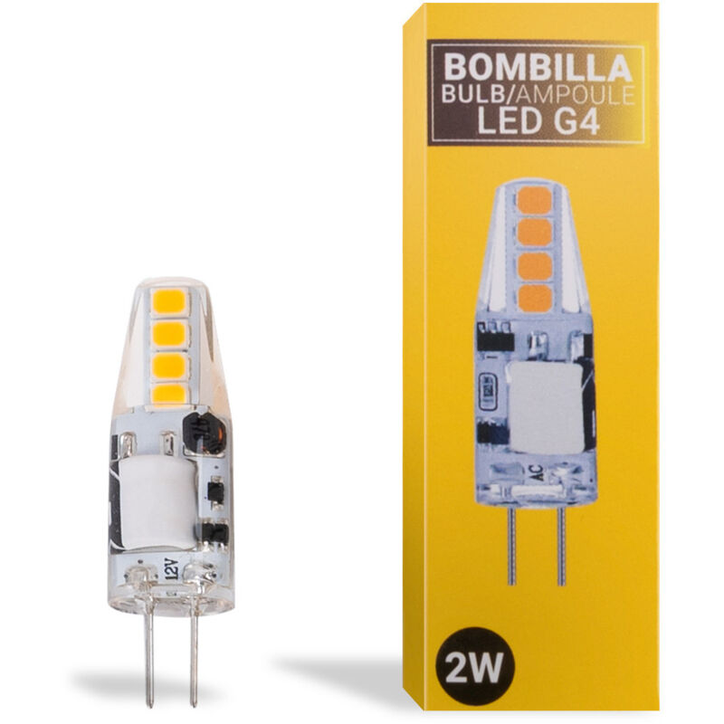 foto del prodotto lampadina led g4 bispina siliconata 12v ac dc 2w bianco caldo