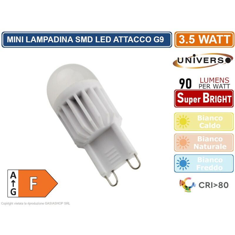 foto del prodotto lampadina led g9 3.5w bulb chip smd 180 320 lumen 3000k 4000k 6500k colore luce bianco freddo universo