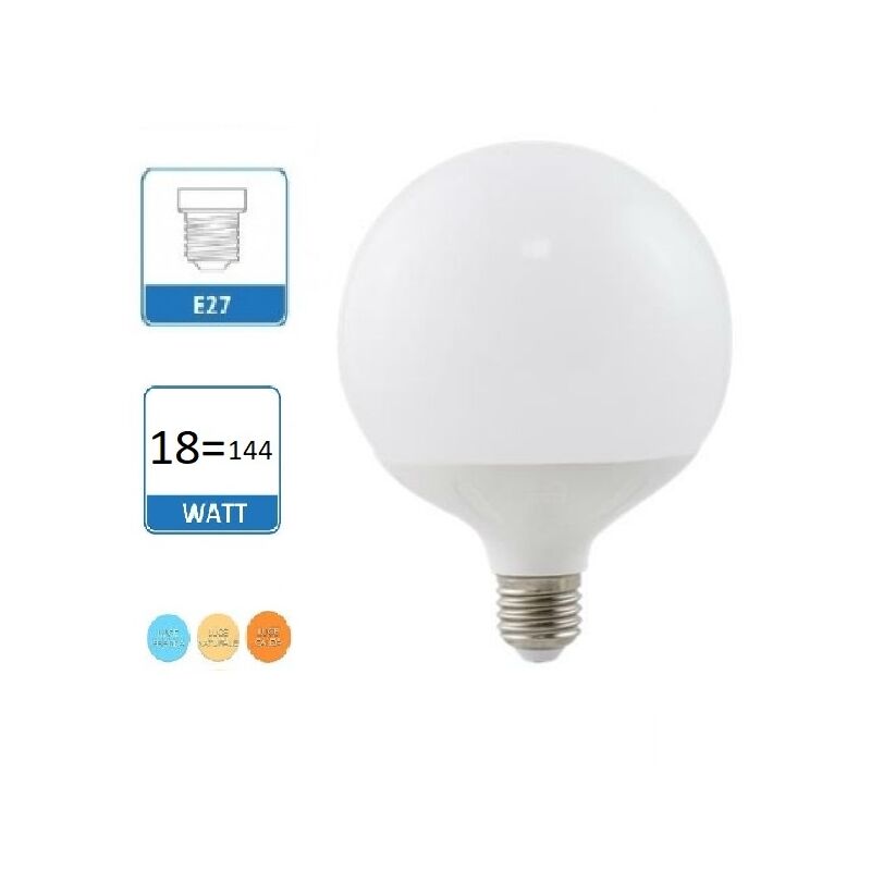 foto del prodotto lampadina led globo e27 18w palla sfera opaco luce bianca fredda calda naturale calda 2700k