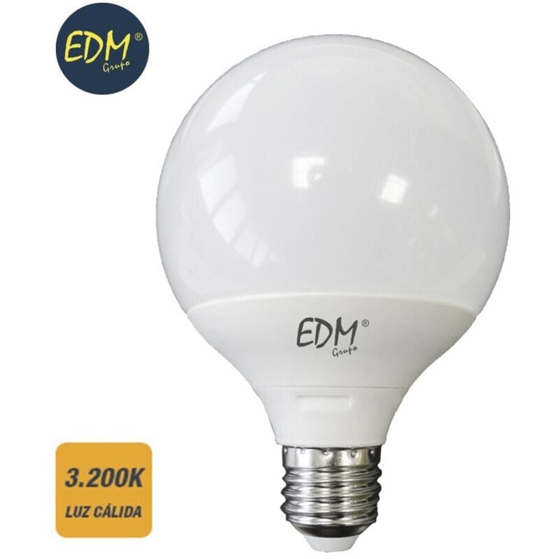 foto del prodotto lampadina led globo edm e27 15w 1521lm 3200k luce calda 125x160mm