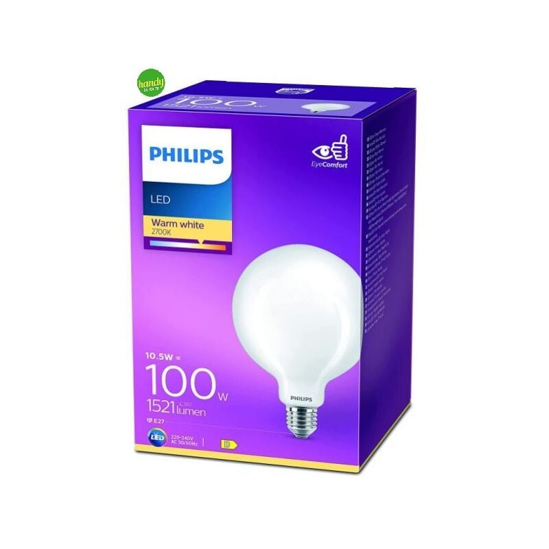 foto del prodotto lampadina led globo philips satinata 10,5 w 100 w e27 2.700k
