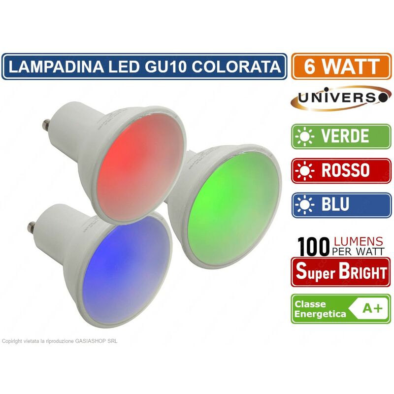 foto del prodotto lampadina led gu10 6w faretto spotlight 110 colore luce rooso verde blu colore luce blu